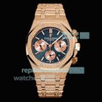 MMA 1:1 Copy Audemars Piguet Royal Oak 41 Rose Frosted Gold Blue Dial Watch 
